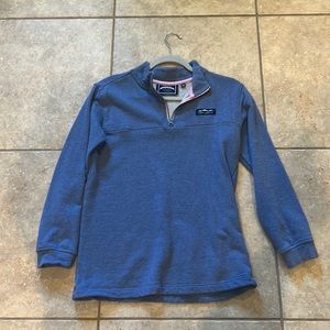 Lauren James chambray quarter zip sweatshirt. Size XS